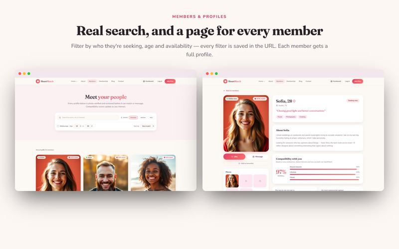 HeartMatch — шаблон сайта знакомств и знакомств с панелью администратора - Features Image 4