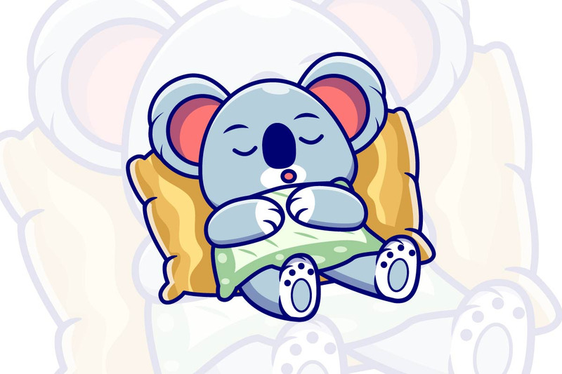 Cute koala sleeping on a pillow cartoon vector icon illustration