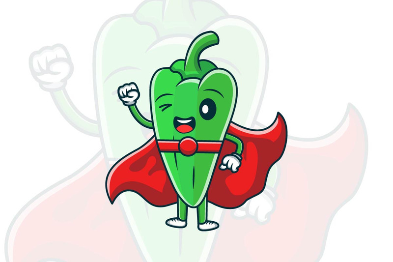 Free Cute green chili super hero cartoon characters vector icon illustration - Features Image 1