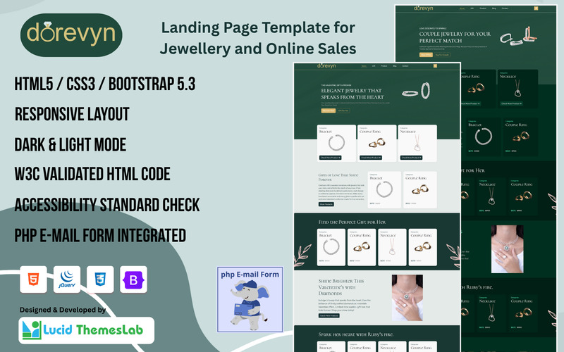 Plantilla HTML para Dorevyn: Tienda de joyería de lujo y regalos de San Valentín - Características Imagen 1