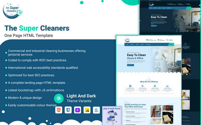 The Super Cleaners - A Multipurpose Responsive HTML One-Page Website Template - Features Image 1