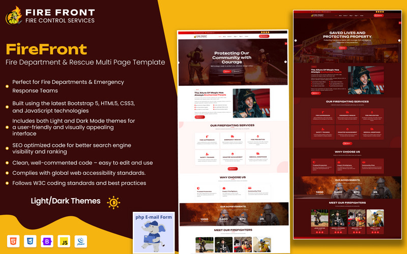 FireFront – Fire Department and Rescue Multipage Website Template with Light and Dark Mode - Features Image 1