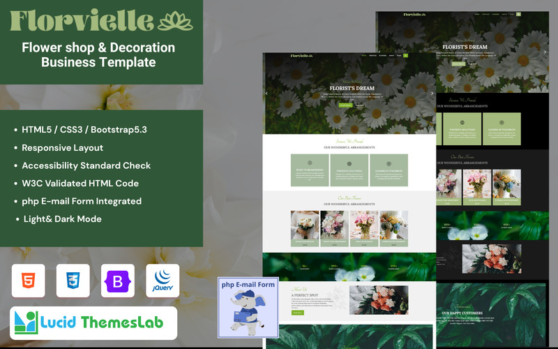 Florvielle – Elegante HTML-Vorlage für Blumenläden und Floristen - Eigenschaften Bild 1