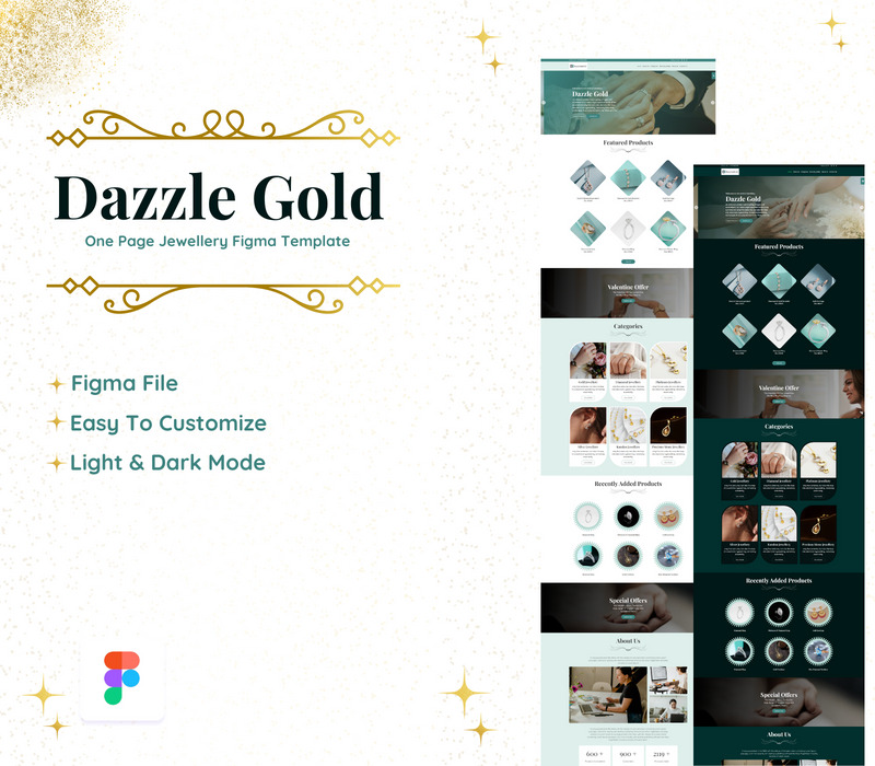 Dazzle Gold | Eén pagina sieraden website Figma-sjabloon - Features Image 1