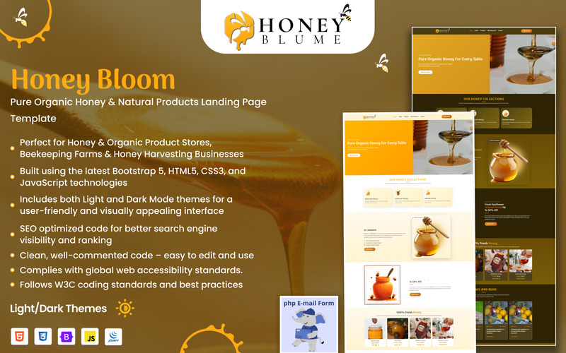 Honey Blume – Sjabloon voor biologische honing en bijenhouden (meerdere pagina's) - Features Image 1