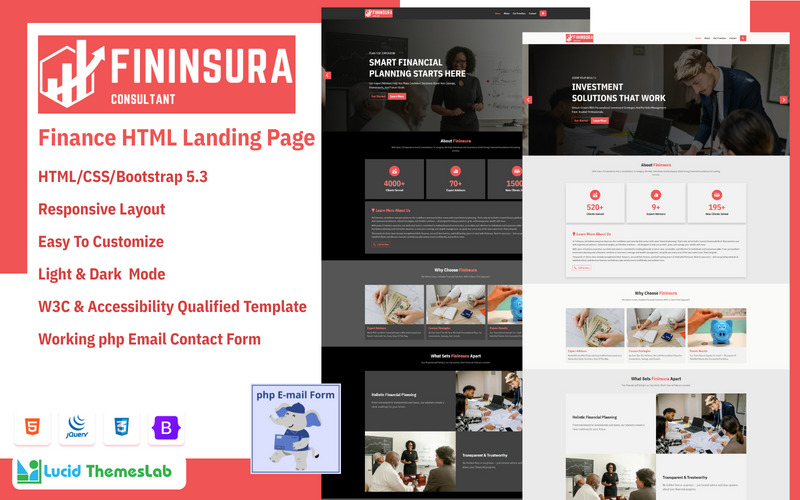 Fininsura - Modello di landing page HTML per società finanziaria - Caratteristiche Immagine 1
