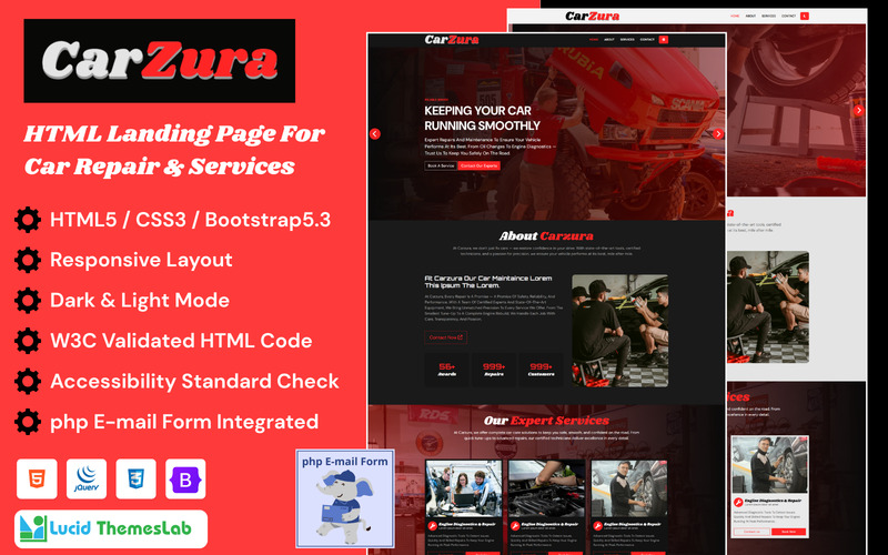 Carzura – Car Repair Workshop One Page Bootstrap Template with Dark Mode - Features Image 1