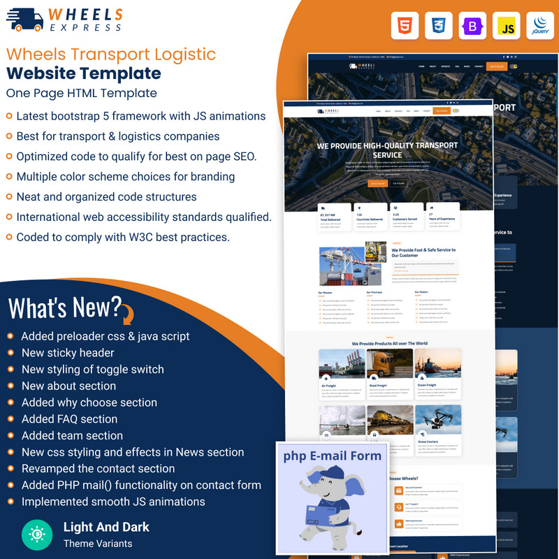 Wheels Express | One Page Transport Website HTML Template - Features Image 1