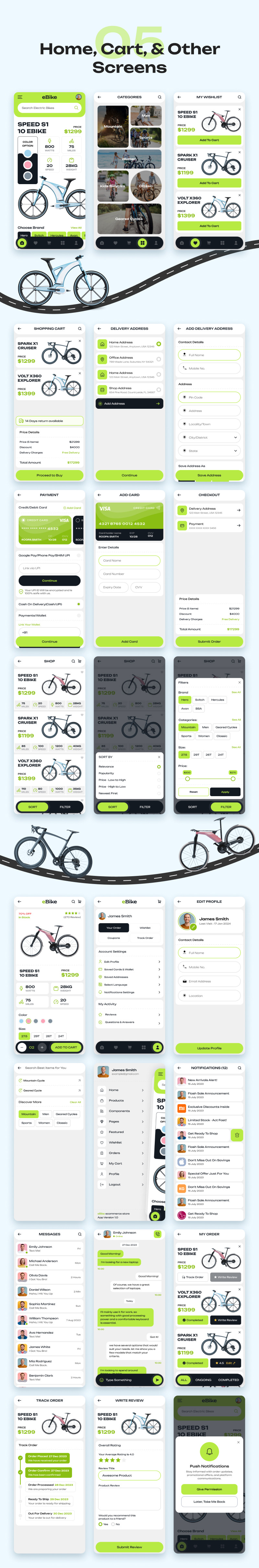 eBike - Electric Cycle Online Shop Figma Mobile App UI Kit - Features Image 6