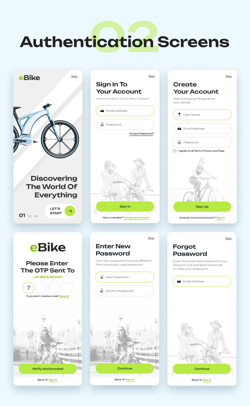 eBike - Electric Cycle Online Shop Figma Mobile App UI Kit - Features Image 3