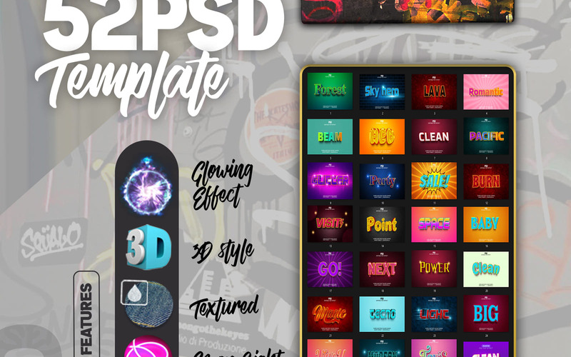 3D Text Effect Styles - 52 PSD Templates Pack