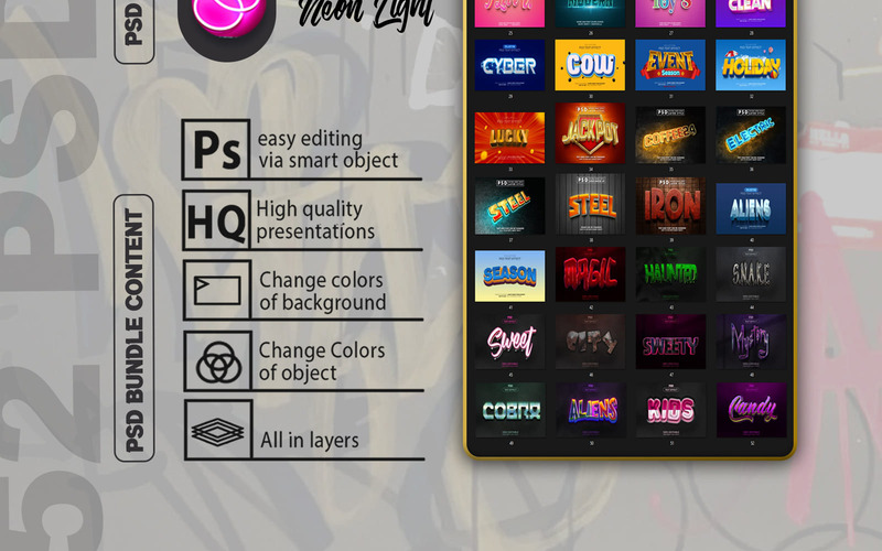 3D Text Effect Styles - 52 PSD Templates Pack