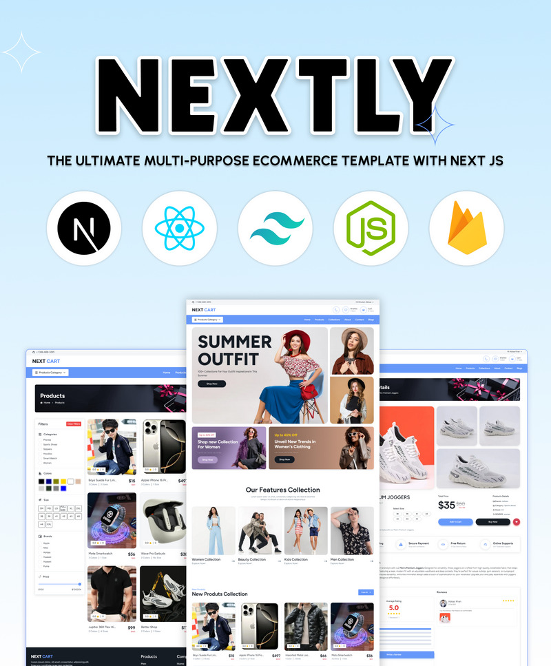 Nextly - Ecommerce Website Templates With Admin Dashboard - React/Next Js - Tailwind CSS, Firebase - Features Image 1