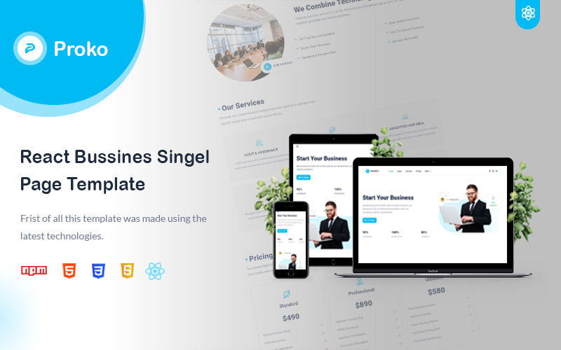 Obchodní šablona Proko Single Page React - Features Image 1
