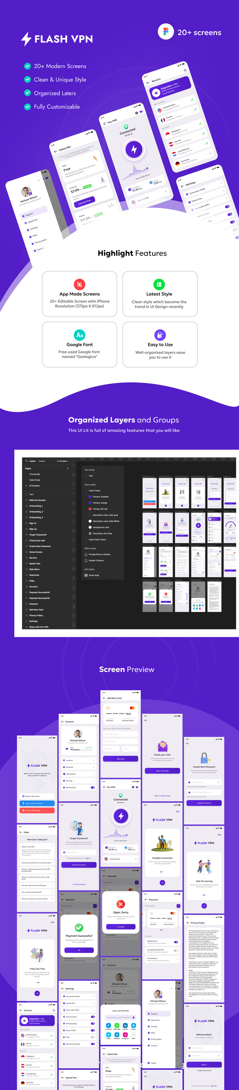 VPN Mobile App UI Design Elements - Features Image 1