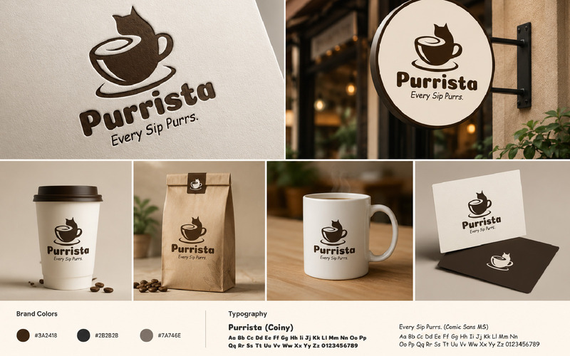 Purrista – Cat Coffee Cup Logo Template | Modern Cafe & Pet - Features Image 1