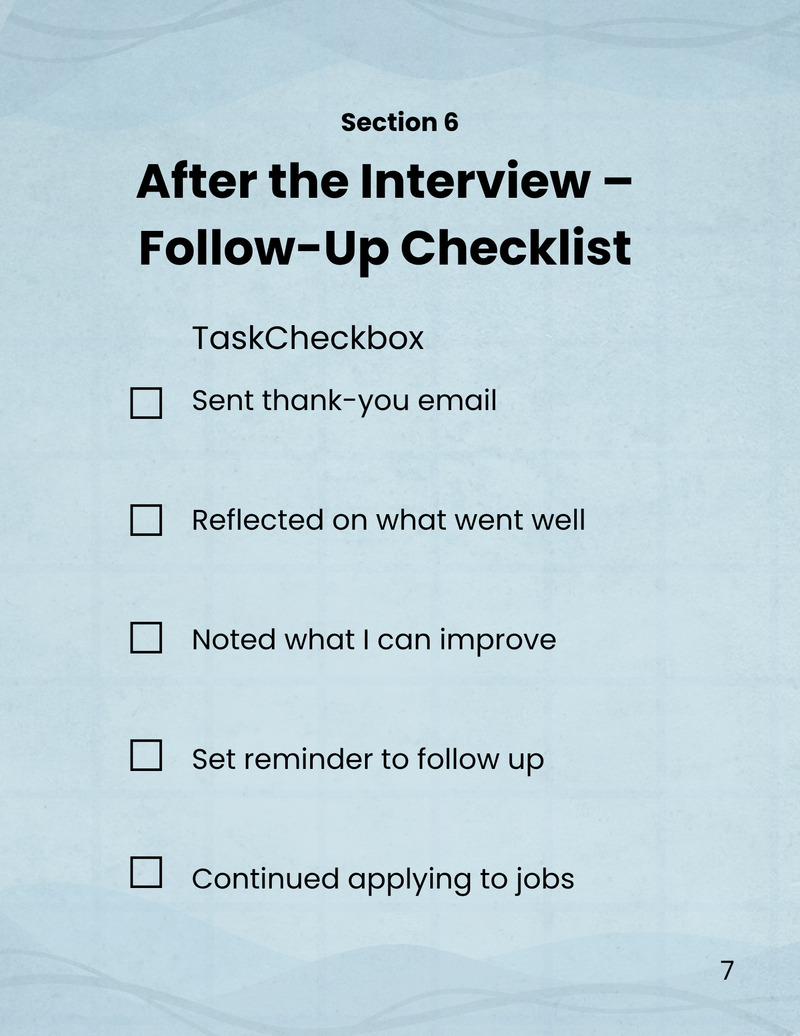 Toolkit für erfolgreiche Vorstellungsgespräche – 7-in-1-Leitfaden zum Ausdrucken + bearbeitbarer Canva-Tracker - Eigenschaften Bild 6
