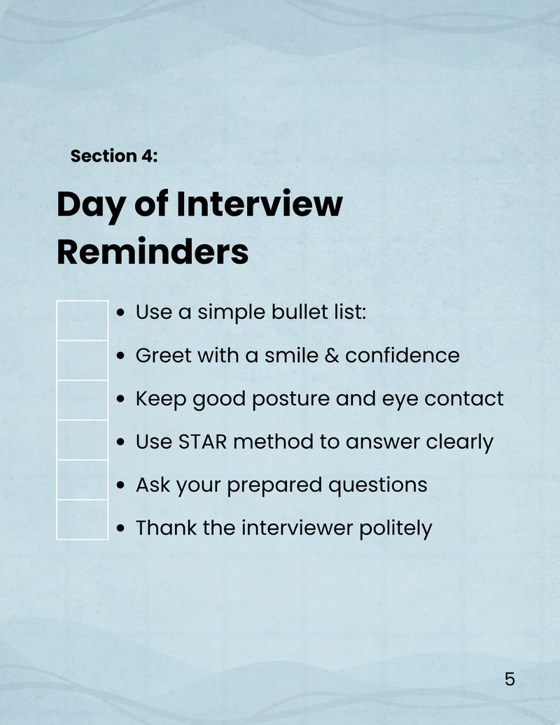 Toolkit für erfolgreiche Vorstellungsgespräche – 7-in-1-Leitfaden zum Ausdrucken + bearbeitbarer Canva-Tracker - Eigenschaften Bild 5