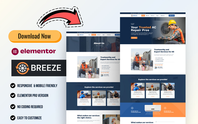 CoolNest – Klimaanlagenreparatur und HLK-Dienste WordPress Elementor Template Kit - Eigenschaften Bild 2