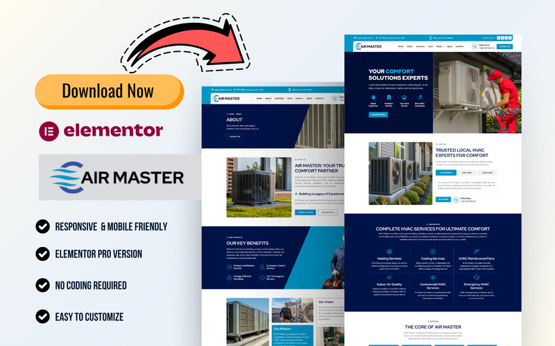 CoolNest – Klimaanlagenreparatur und HLK-Dienste WordPress Elementor Template Kit - Eigenschaften Bild 1