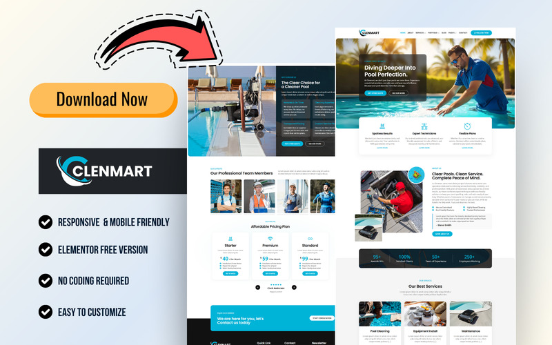 Poolzn – Kit modello Elementor per WordPress per la pulizia e la riparazione di piscine - Caratteristiche Immagine 2