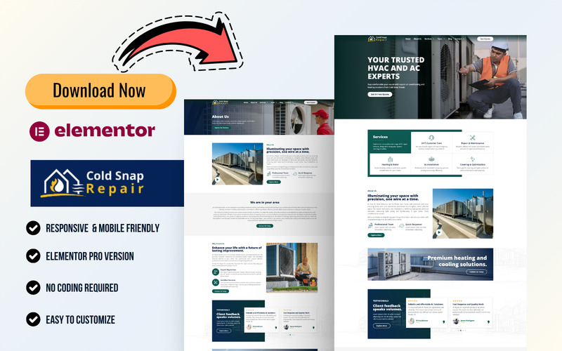 CoolNest – Klimaanlagenreparatur und HLK-Dienste WordPress Elementor Template Kit - Eigenschaften Bild 3
