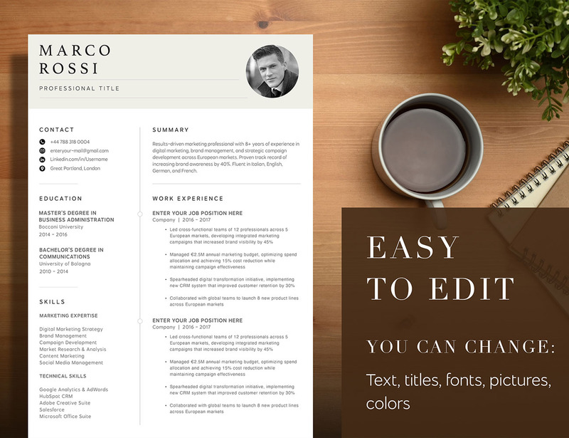 Minimal Professional Resume CV Template | Editable | 1-Page CV | Word, PDF, PSD Canva Format - Features Image 3