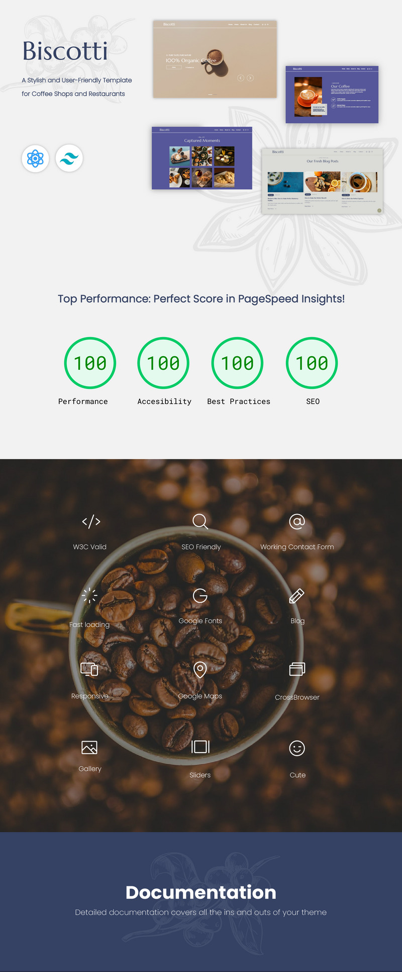 Biscotti – Kaférestaurang React- och Tailwind-mall - Features Image 1