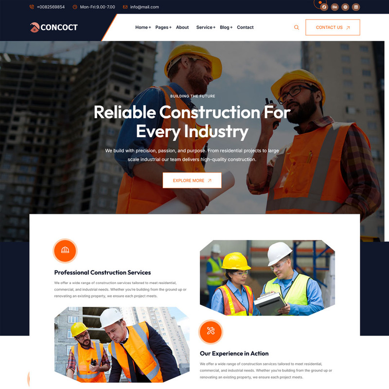 Concoct — Modernt WordPress-tema för bygg-, arkitektur- och industriföretag - Features Image 1