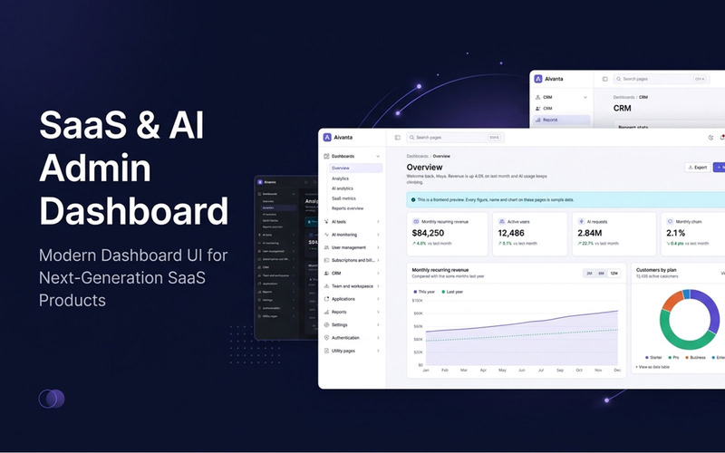 Aivanta – HTML-mall för SaaS- och AI-administratörsinstrumentpanel - Funktionsbild 1