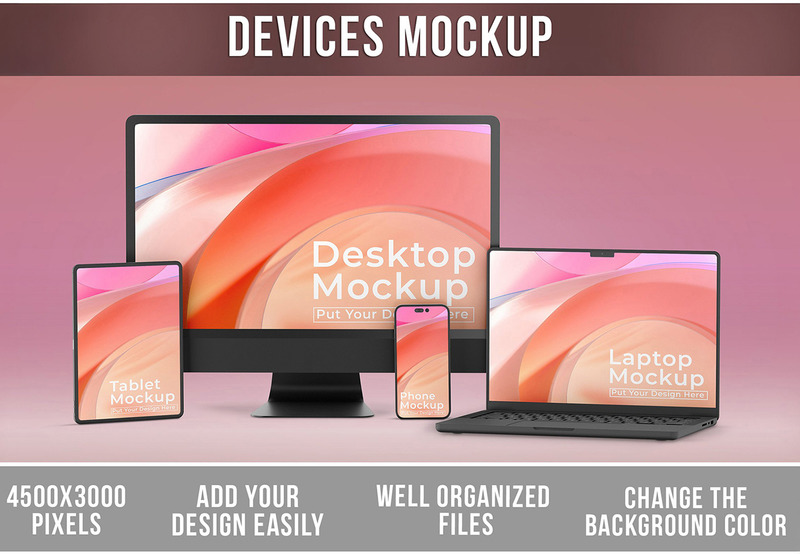 Devices Mockup with Phone Computer Laptop and Tablet - Features Image 1