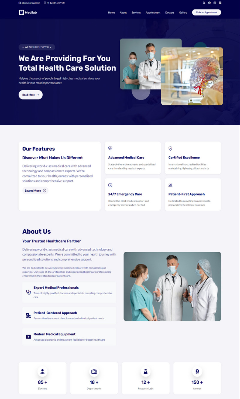 Medilab – HTML-Vorlage für eine medizinische Landingpage - Eigenschaften Bild 1