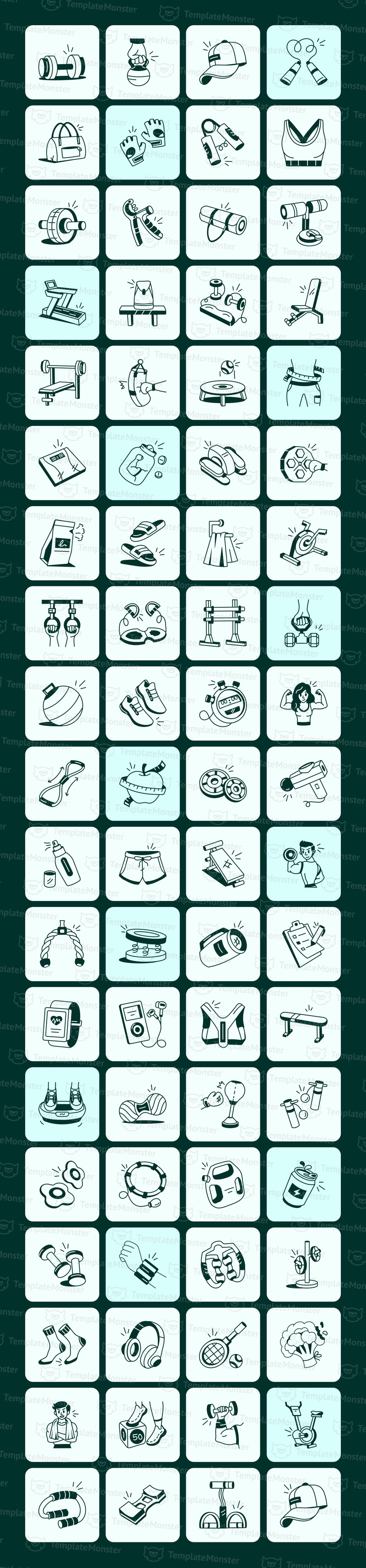 Moderna gym Doodle ikoner set - Features Image 1