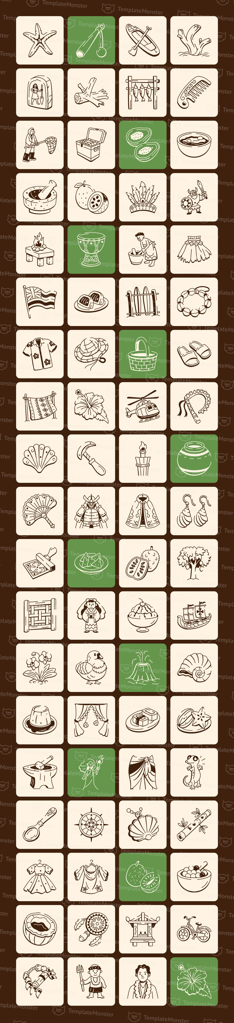 Modern Hawaii Doodle Icon Set - Features Image 1