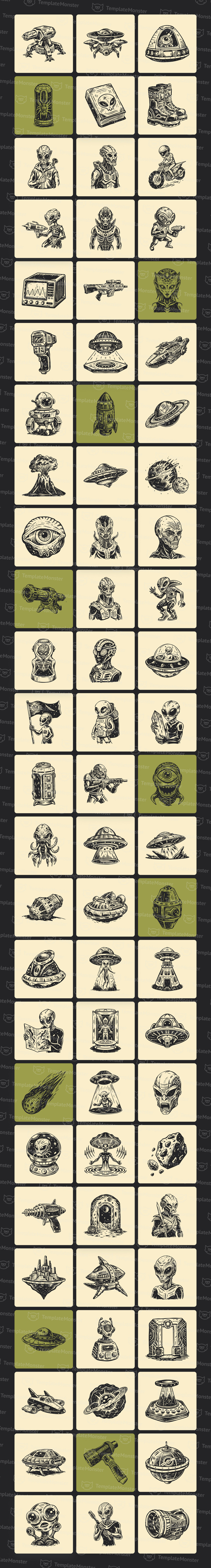 Vintage Alien Illustration Set - Features Image 1