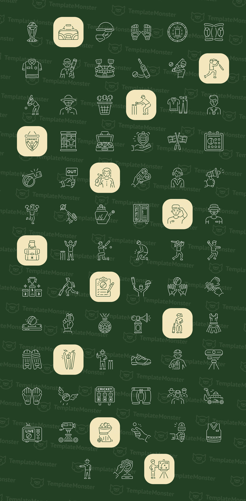Современный набор иконок для крикета - Features Image 1