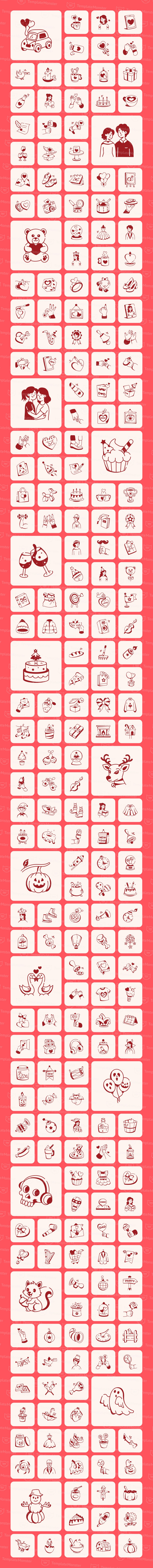 Набор иконок-дудлов «Любовь и праздник» - Features Image 1