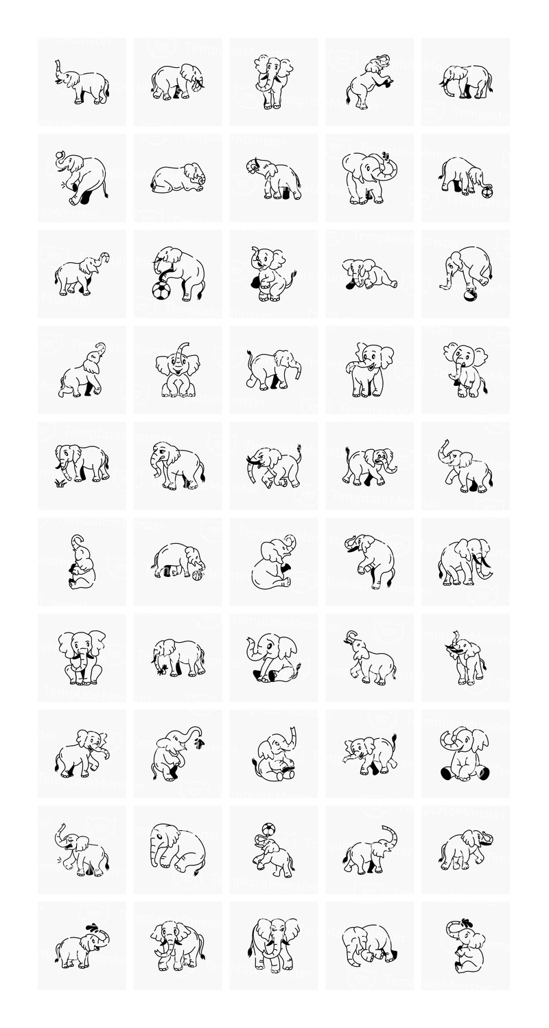 Modern Elephant Drawing Icons - Features Image 1