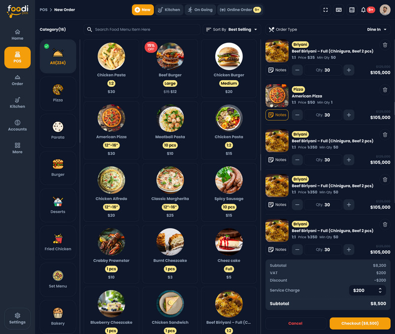 FoodiPOS - Een restaurant- en POS-UI-kit met Figma-bestand in de lichte en donkere modus - Features Image 9