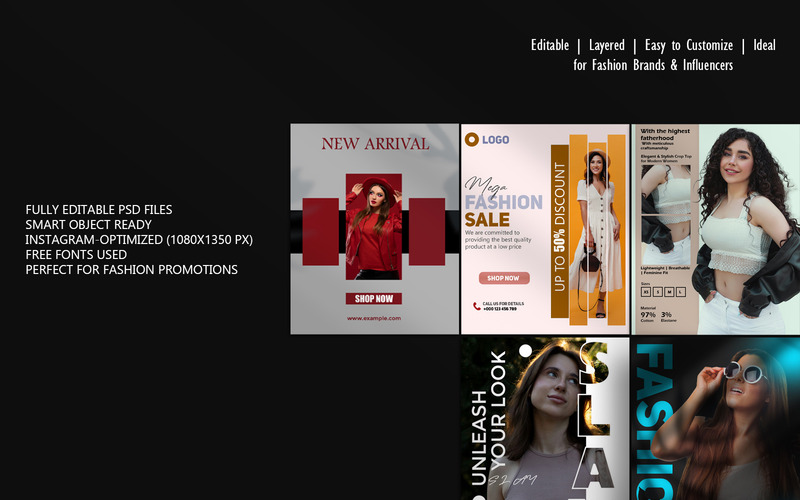 5 Fashion Instagram Post PSD Templates – Vertical Editable Designs for Clothing Brands - Features Image 1