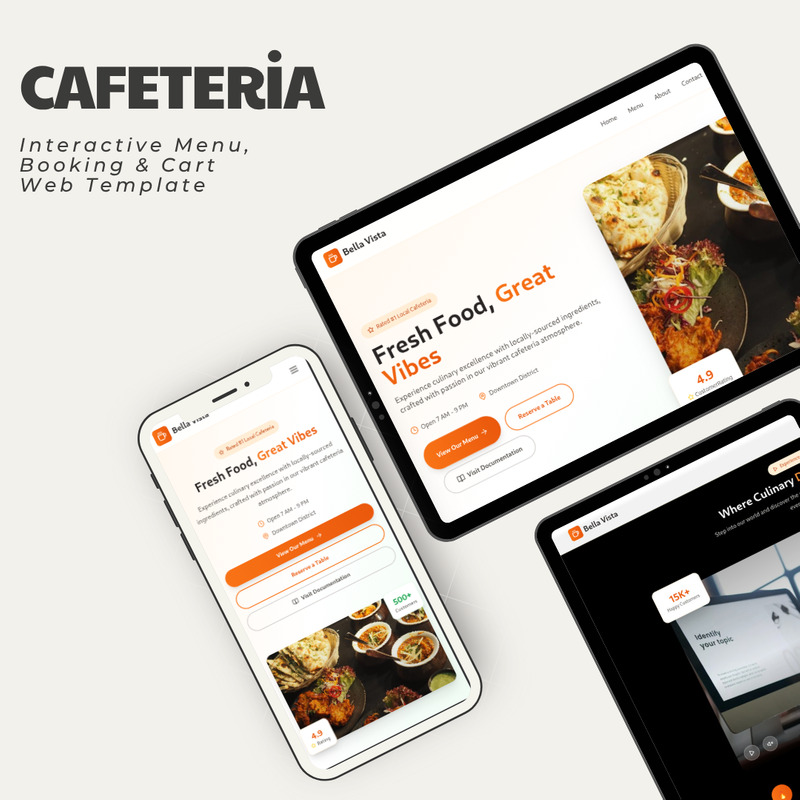 Szablon strony internetowej interaktywnego menu, rezerwacji i koszyka w kawiarni - Obraz funkcji 1