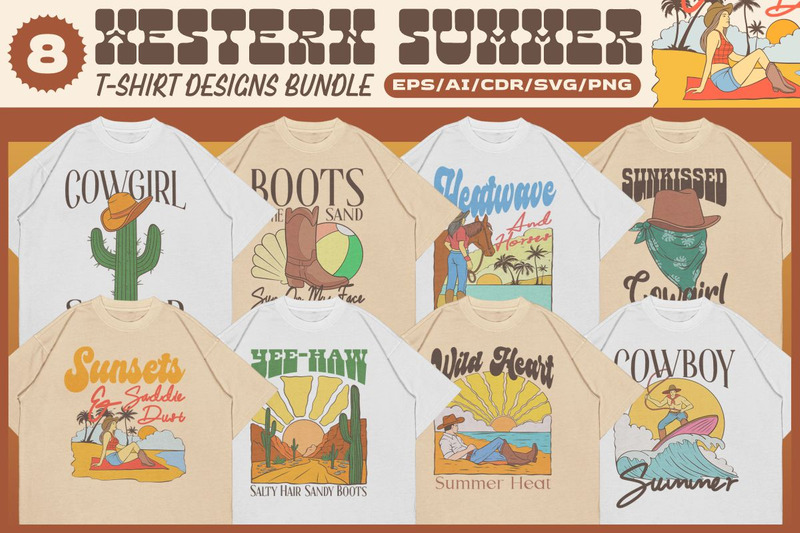 Western Sommer T-Shirt Designs Bundle - Eigenschaften Bild 1