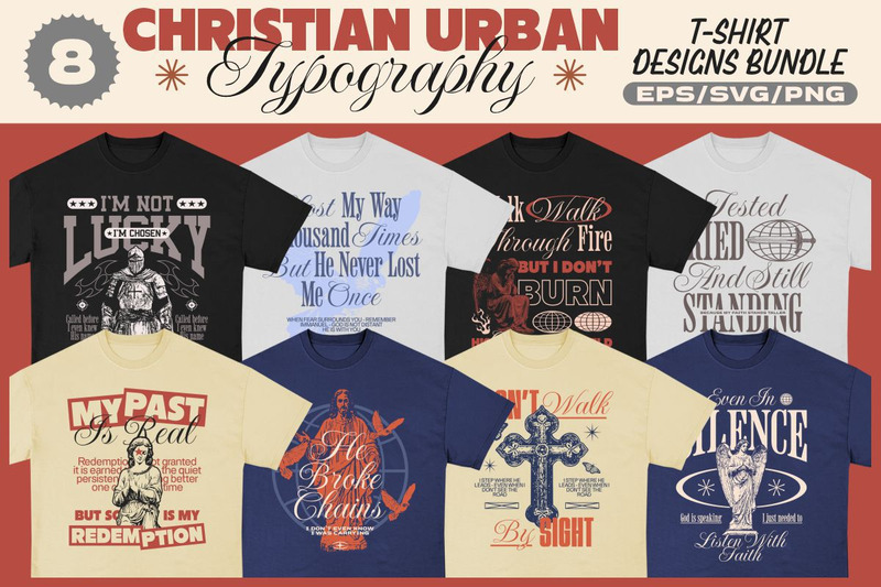Christian Urban Typography T-shirt Designs Bundle - Features Image 1