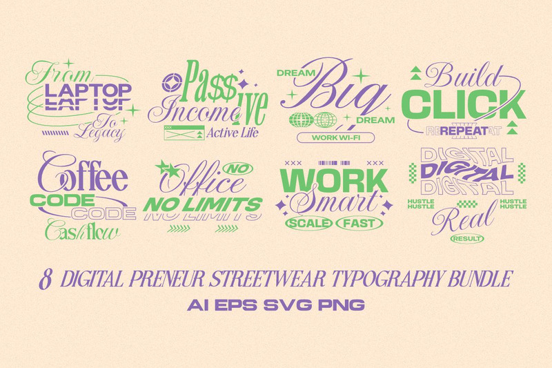 Digital Prenuer Streetwear Typography T-shirt Designs Bundle - Features Image 1