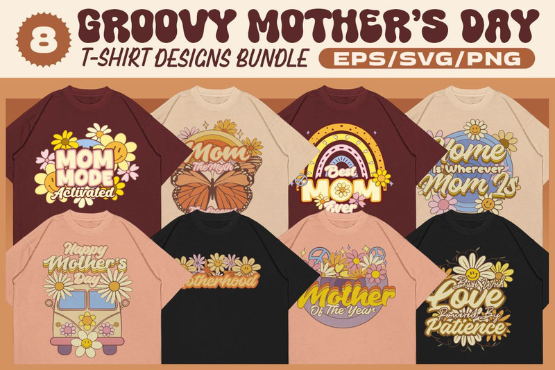 Groovy Mother's Day T-shirt Designs Bundle - Features Image 1