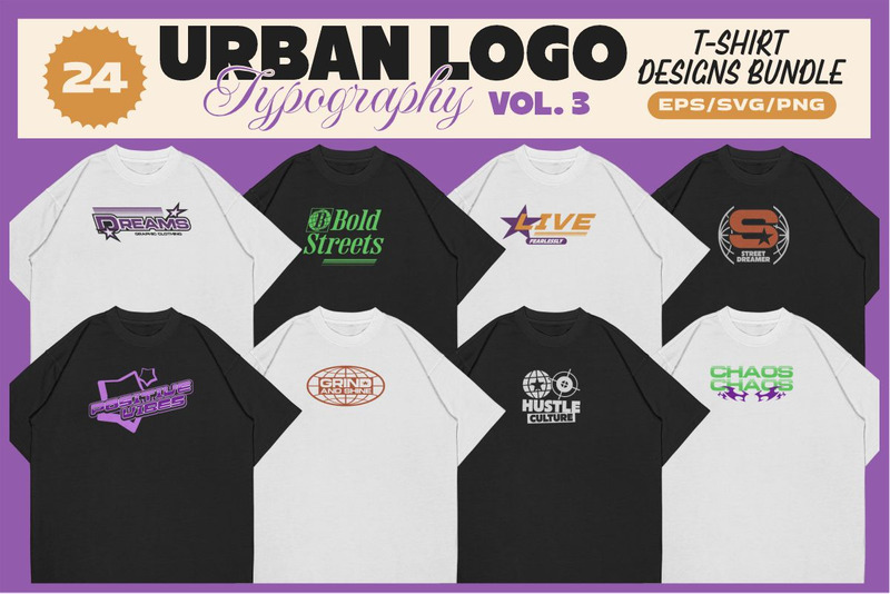 Urban Logo Typography T-shirt Designs Bundle Vol. 3 - Features Image 1