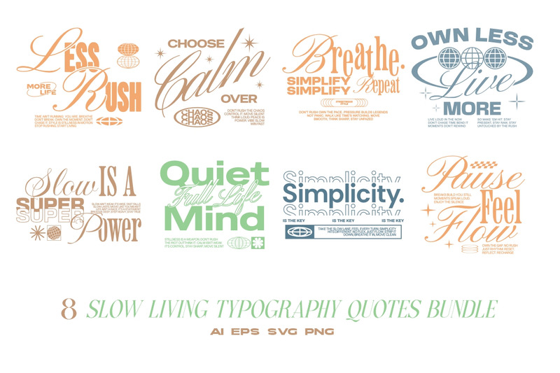 Slow Living Typography Quotes T-shirt Designs Bundle - Features Image 1