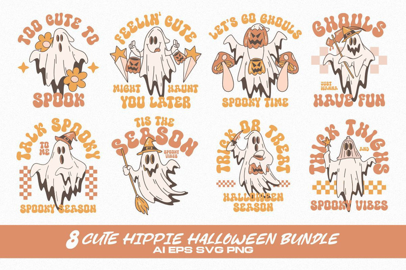 Cute Hippie Halloween T-shirt Designs Bundle - Features Image 1