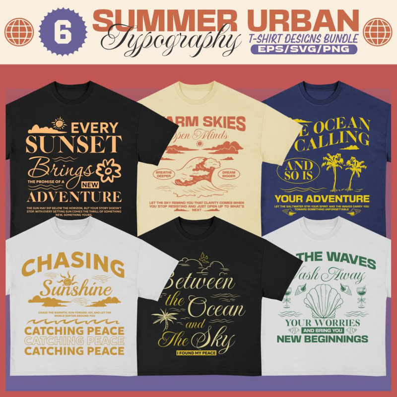 Summer Urban Typography T-shirt Designs Bundle - Features Image 1