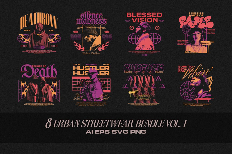 Urban Streetwear T-shirt Designs Bundle Vol. 1 - Features Image 1